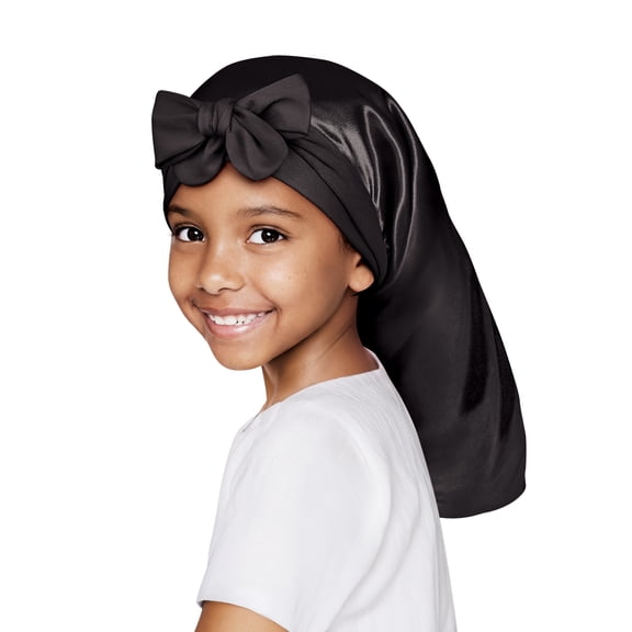 Red by Kiss Kids Satin Adjustable Tie Braid Bonnet, Black