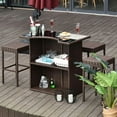 thumbnail image 2 of Resenkos 5 Pcs Rattan Wicker Bar Set, High Top Outdoor Table and Chairs, Bar Height Patio Set with Glass Table Top 2 Tier Storage Shelf, and 4 Bar Stools, Dark Brown, 2 of 11