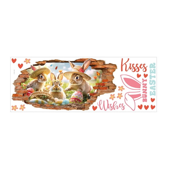 Diconna Easter Wall Stickers Cute 3D Breaking Through Wall Bunny Art Decals Window Cling for Office Bedroom Decorations