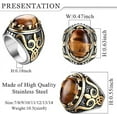 thumbnail image 2 of 3Pcs Stainless Steel Signet Biker Rings for Men,Retro Vintage Tiger Eye Stone Mens Ring, Black Celtic Knot Band Rings Size 7-14, 2 of 7