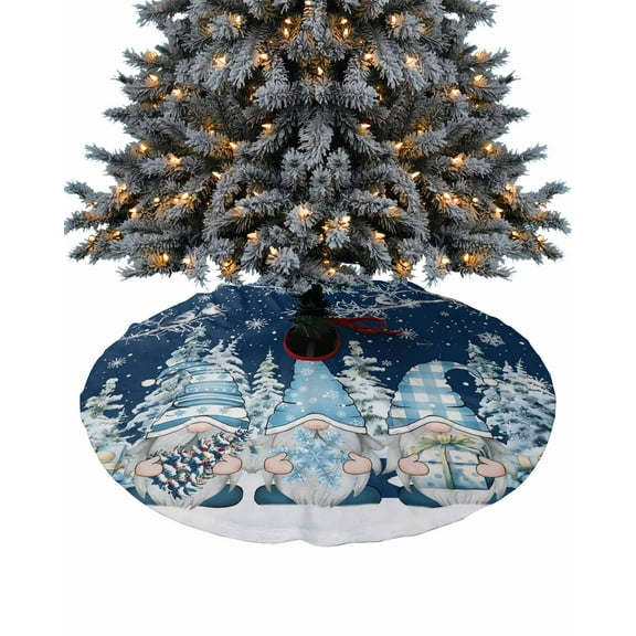 Navy Blue Gnomes Christmas Christmas Tree Skirt 48 Inches Large Christmas Skirt Tree, Xmas Tree Winter Snowflake Tree Skirt Christmas Decorations for Fireplace Party Holidays Indoor Outdoor