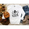 thumbnail image 2 of Women's Witch Broom Flying Halloween Sweatshirt with Bats, 2 of 8