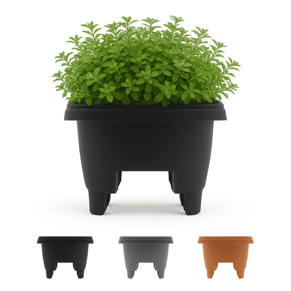 Bloem 12" Plastic Deck Rail Round Planter, 9" H, 12" L, 12" W, Fits Rail Sizes between 3.25" - 3.75" Wide, Black