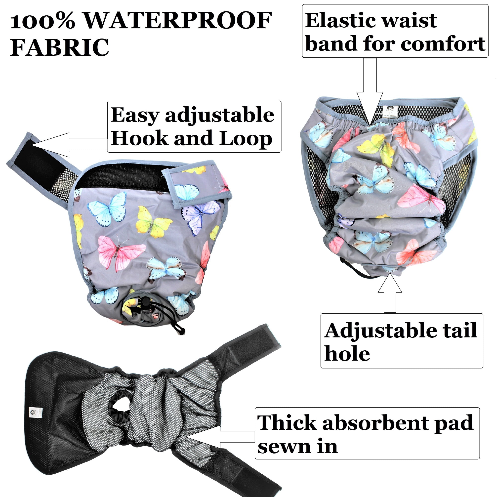 Pack - 2pcs Waterproof Cat Dog Diapers Female Washable Reusable Absorbent Pad Sz XXL (waist 22" - 26"