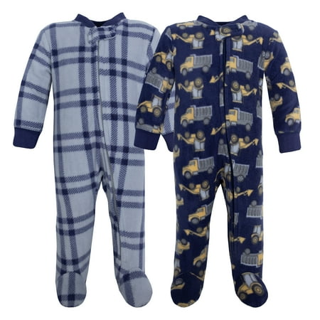 Hudson Baby Infant Boys Fleece Sleep and Play, Construction Trucks, Newborn