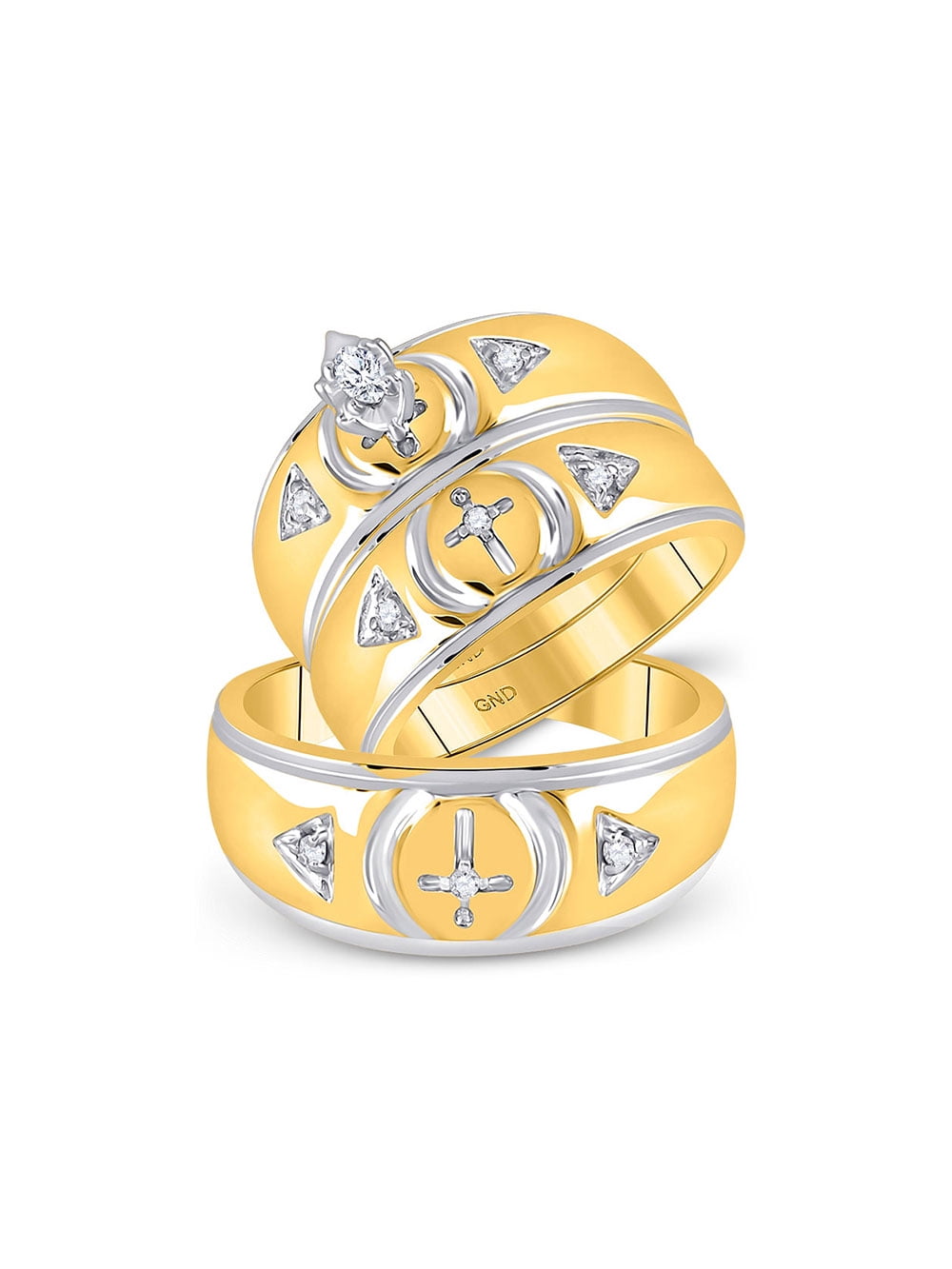 10k White Gold & Yellow Gold Diamond Mens Cross Wedding Band Ring 1/6 ct