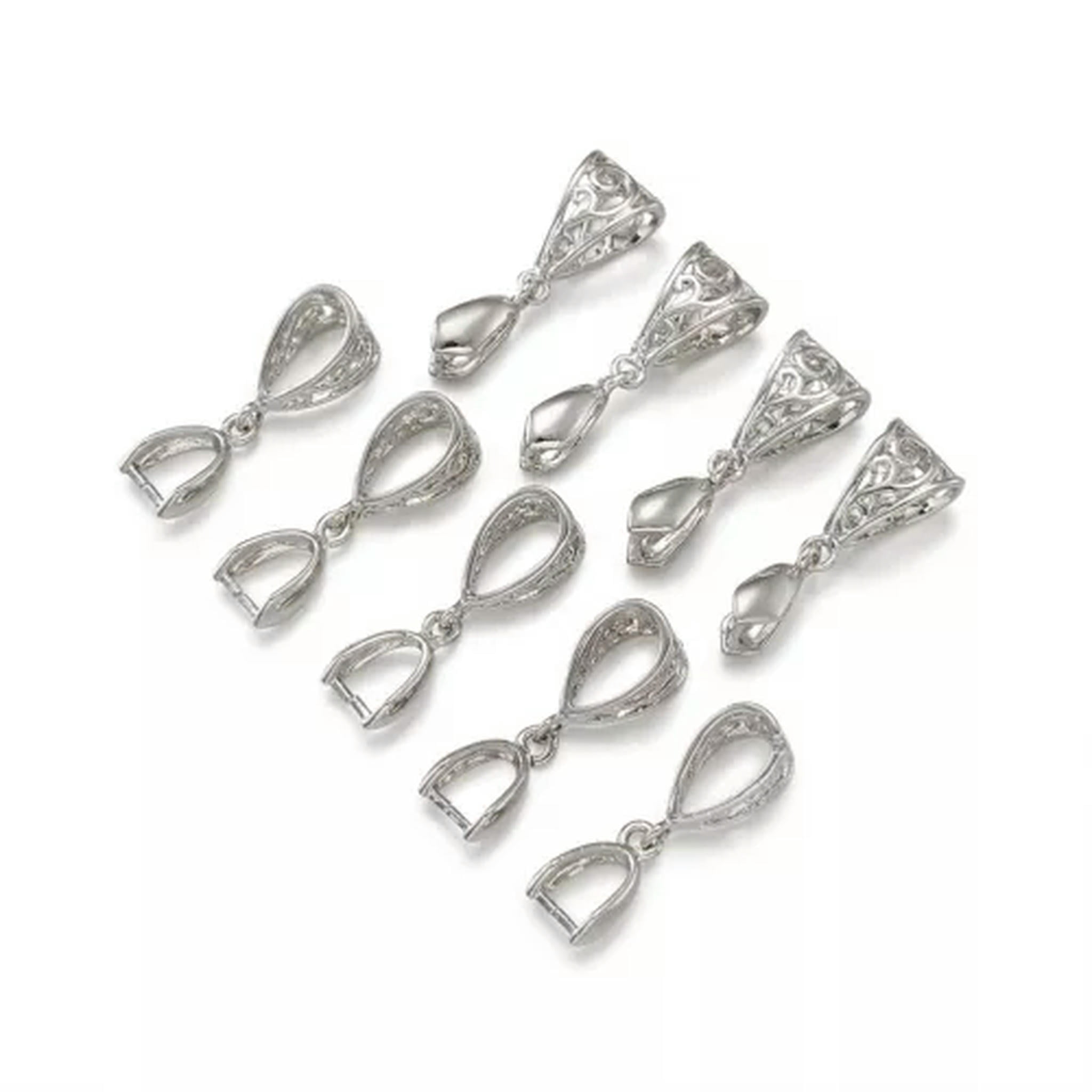 U8MO 50pcs Rack Plated Brass Filigree Pinch Bails Ice Pick Large Hole Hollow 13x8mm-Platinum