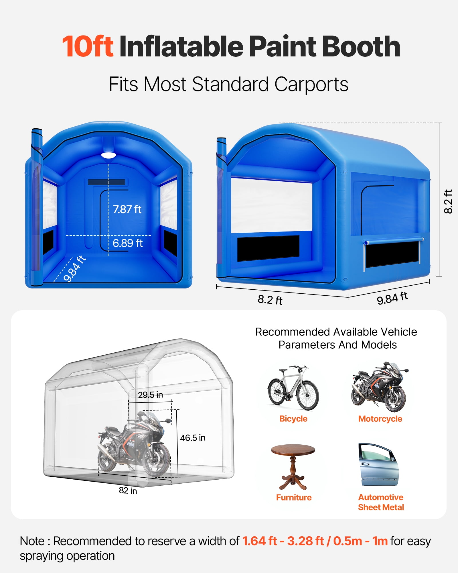 VEVOR Inflatable Paint Booth, 9.84 x 8.2 x 8.2 ft, Inflatable Spray Booth with 550W Powerful Blower and Air Filter System, Round Roof, for Painting Bicycle, Motorcycle, and Automotive Sheet Metal
