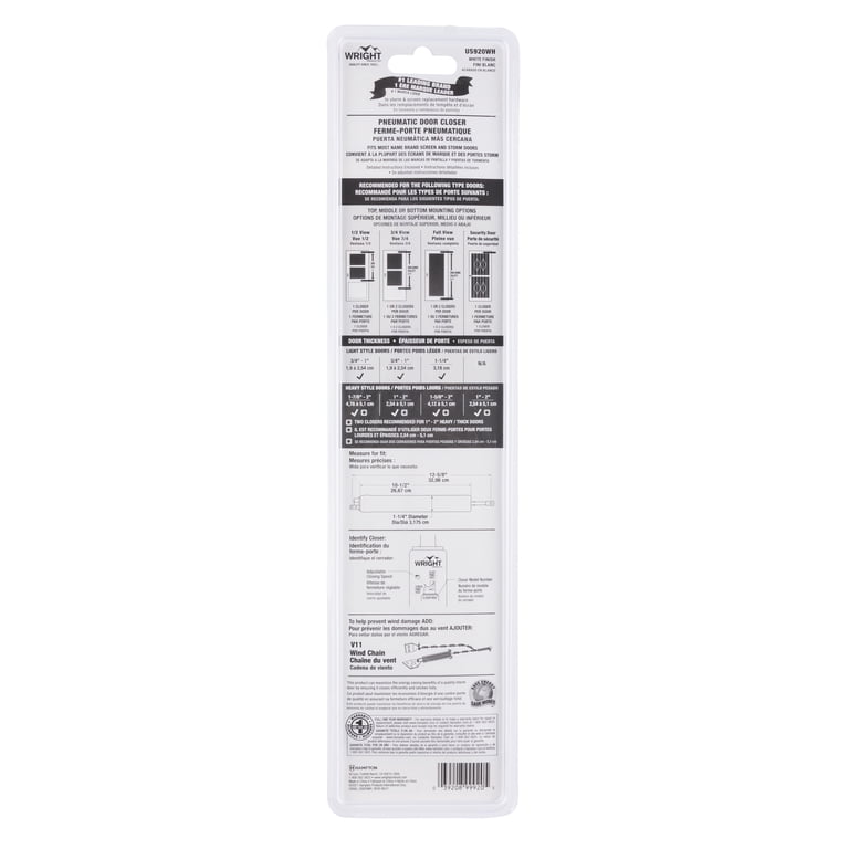 Wright Products Standard Duty Pneumatic Door Closer, White photo 7