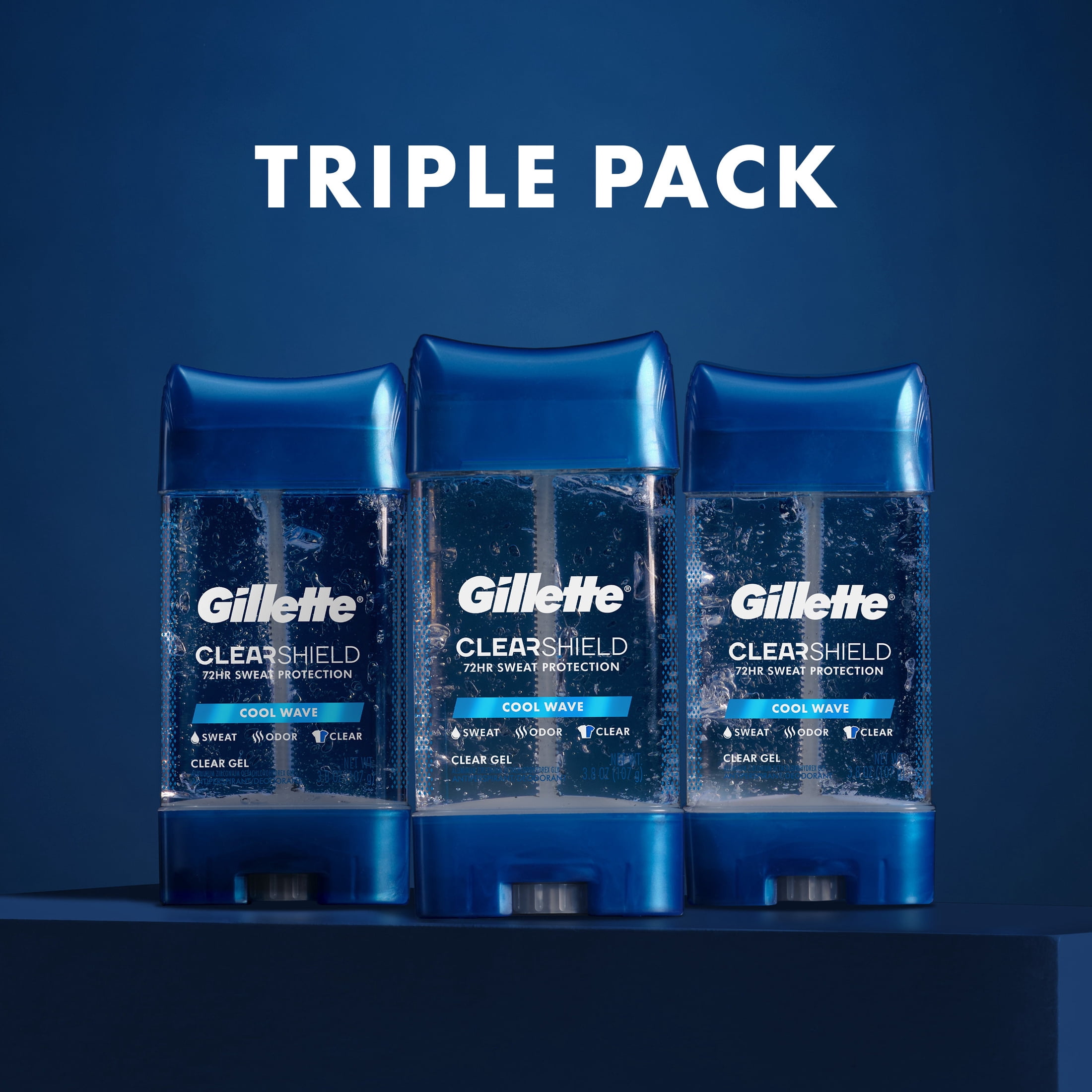 Gillette Antiperspirant and Deodorant for Men, Clear Gel Cool Wave Scent Triple Pack, 3.8oz