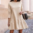 thumbnail image 5 of Round Neck Dress, Machine Washable Long Sleeve Dress Widely Applicable Polyester  For Holiday Beige S, 5 of 5