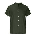 thumbnail image 5 of jsaierl Women Casual Stand Collar Short Sleeve Solid Color Shirt Top Single-Breasted Cardigan Blouse With Pockets, 5 of 8