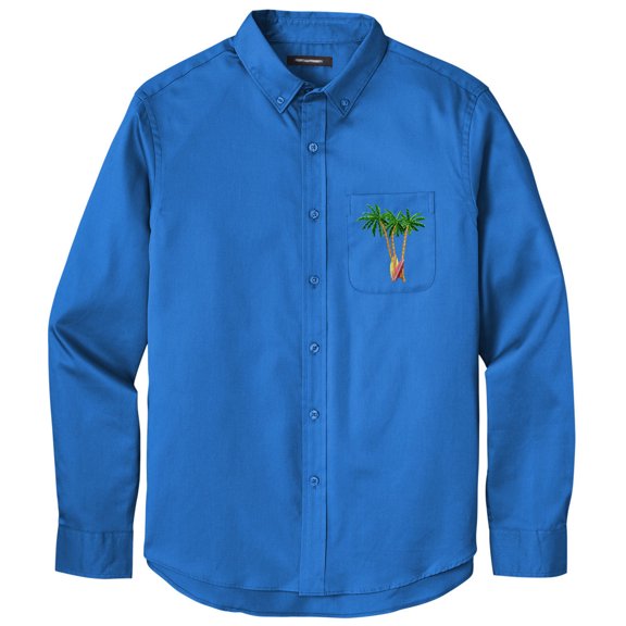 Men's PALM TREES with SURFBOARDS PATCH Twill Shirt with Pocket, Small Strong Blue