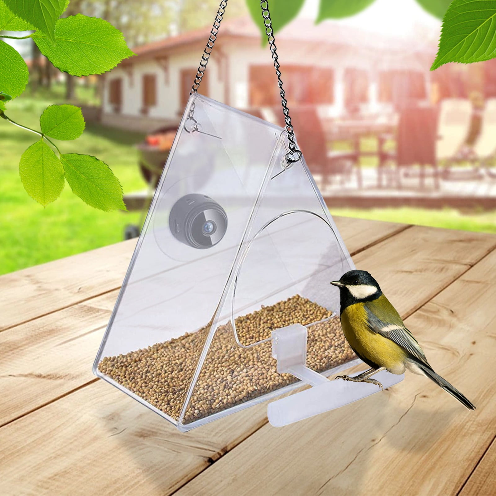 ERTZAE Clear Acrylic Window Bird Feeders,Wild Bird House,Easy Clean Birdhouse,Strong Suction Cups,Bird Feeder with Camera 4.92x5.11x2.95in,720P Night Vision WiFi Bird Watching,Outdoor Hanging Feeder