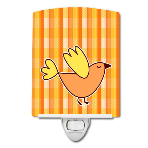 Caroline's Treasures BB6832CNL Bird on Orange Plaid Ceramic Night Light, 6x4x3", multicolor