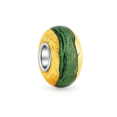 Green Beads Glass Charms - Murano Glass Golden Silver Metallic Foil Bead Charm For Women Fit European Charm Bracelet Sterling Silver More Colors