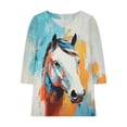 thumbnail image 4 of Xdegoge T Shirt for Women V Neck Half Sleeve Casual Western Everyday Wear Loose Fit Abstract Horse Animal Graphic Print Lightweight Flowy Soft Breathable Summer Spring Tops, 4 of 5