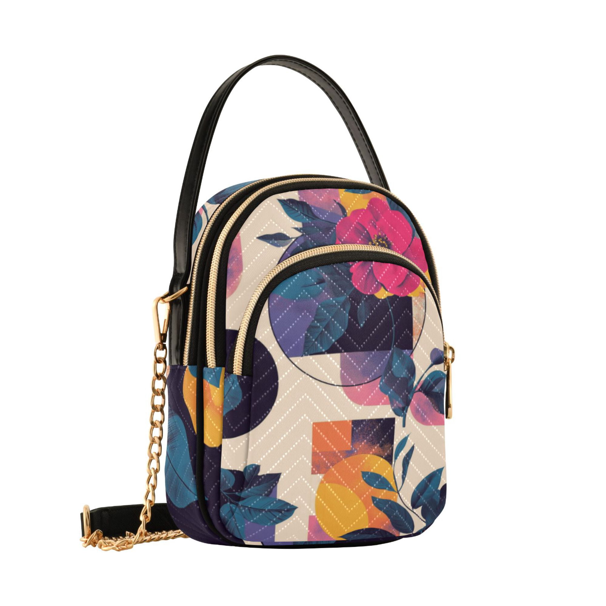 FORMRS Crossbody Bag for Women Quilted Travel Shoulder Cell Phone Purse with Chain Strap Handbag, Flowers Pattern Style