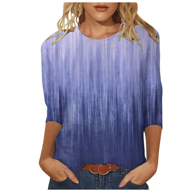 TSADFHJI Hauts pour Femmes Automne Hauts pour Femmes Chemises Mi-Longues Manches Trois Quarts Chemises Graphiques T-Shirts T-Shirts Décontractés Hauts Tunique à Col Rond TG Violet