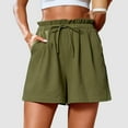 thumbnail image 2 of Hessimy shorts for women Cotton Waist Women Elastic Summer Womens Casual Shorts Shorts And High Solid Waist Women's Shorts(Green,S), 2 of 5