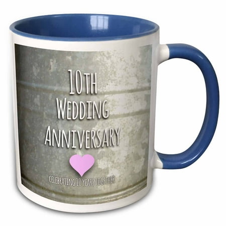 3dRose 10th Wedding Anniversary gift - Tin celebrating 10 years together - tenth anniversaries ten yrs - Two Tone Blue Mug,