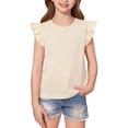 thumbnail image 2 of Laqbezok G'i'rls Ruffle Cap Sleeve Tee Round Neck Solid Color Summer Casual Blouse Fashion Outfit, 2 of 4
