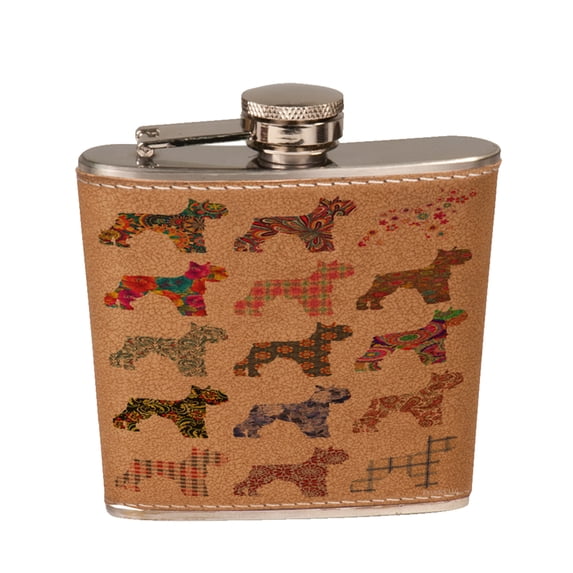 KuzmarK 6 oz. Leather Pocket Hip Liquor Flask - Schnauzer Dog