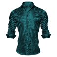 thumbnail image 2 of Button Down Shirts for Men Print Long Sleeve Spring Shirt Lightweight Casual Turn Down Collar Top Dark Green1 M, 2 of 4