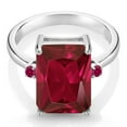 thumbnail image 2 of Gem Stone King 5.10 Cttw Red Created Ruby Ring for Women | 925 Sterling Silver | Emerald Cut 14X10MM | Gemstone July Birthstone | Wedding Engagement Anniversary Promise Ring for Women| Size 6, 2 of 4
