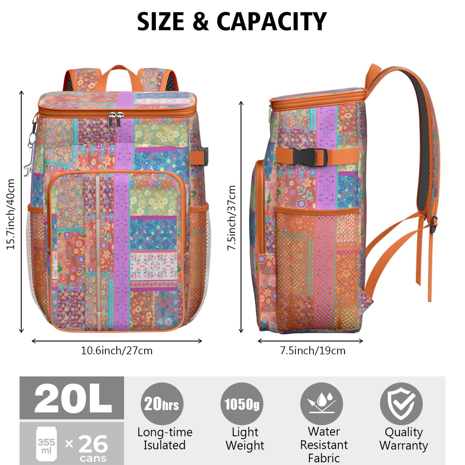 Travel Cooler Bag - Boho Bohemia Flower Camping Beer Cooler Backpack with Bottle Opener- Waterproof Insulated Picnic Backpacks - Cooler Bag for Beach