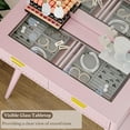 thumbnail image 5 of PUFFCAFE Makeup Vanity Desk with Mirror and Lights,45" Pink Fluted Glass Top Makeup Table with Power Outlet& RGB Storage Cabinet,Large Dressing Table, 5 of 8