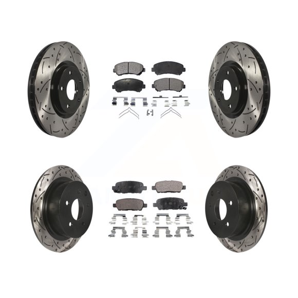 Transit Auto Front Rear Coated Drilled Slotted Disc Brake Rotors and Ceramic Pads Kit for Car 2007-2012 Nissan Sentra SE-R Spec V KDT-100346