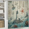 thumbnail image 6 of Orinice  Nautical Coastal Shower Curtain Ocean Beach Starfish Seashell Vintage Sailboat Compass Lighthouse Seahorse Artwork Cloth Waterproof Polyester Bathroom Decor Set with 12 Pack Hooks 69x72, 6 of 7