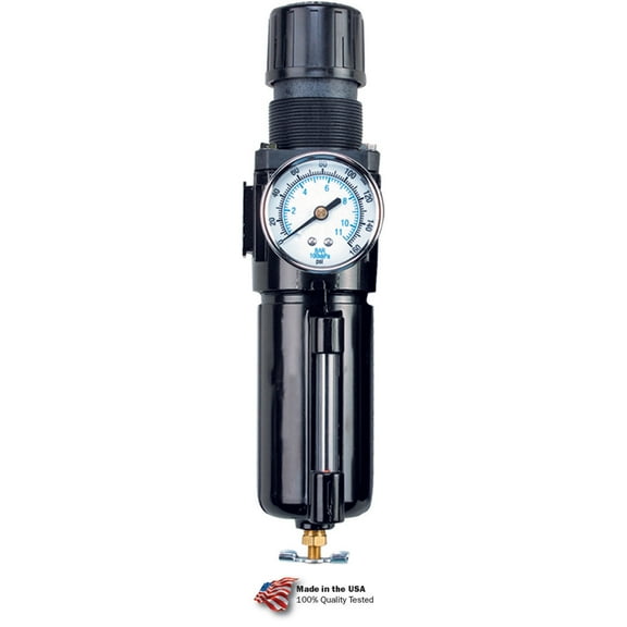 Arrow Pneumatics B601941 Integral Filter & Regulator with Gauge, Zinc Bowl, 0.5 in. NPT, 250 PSI - Black