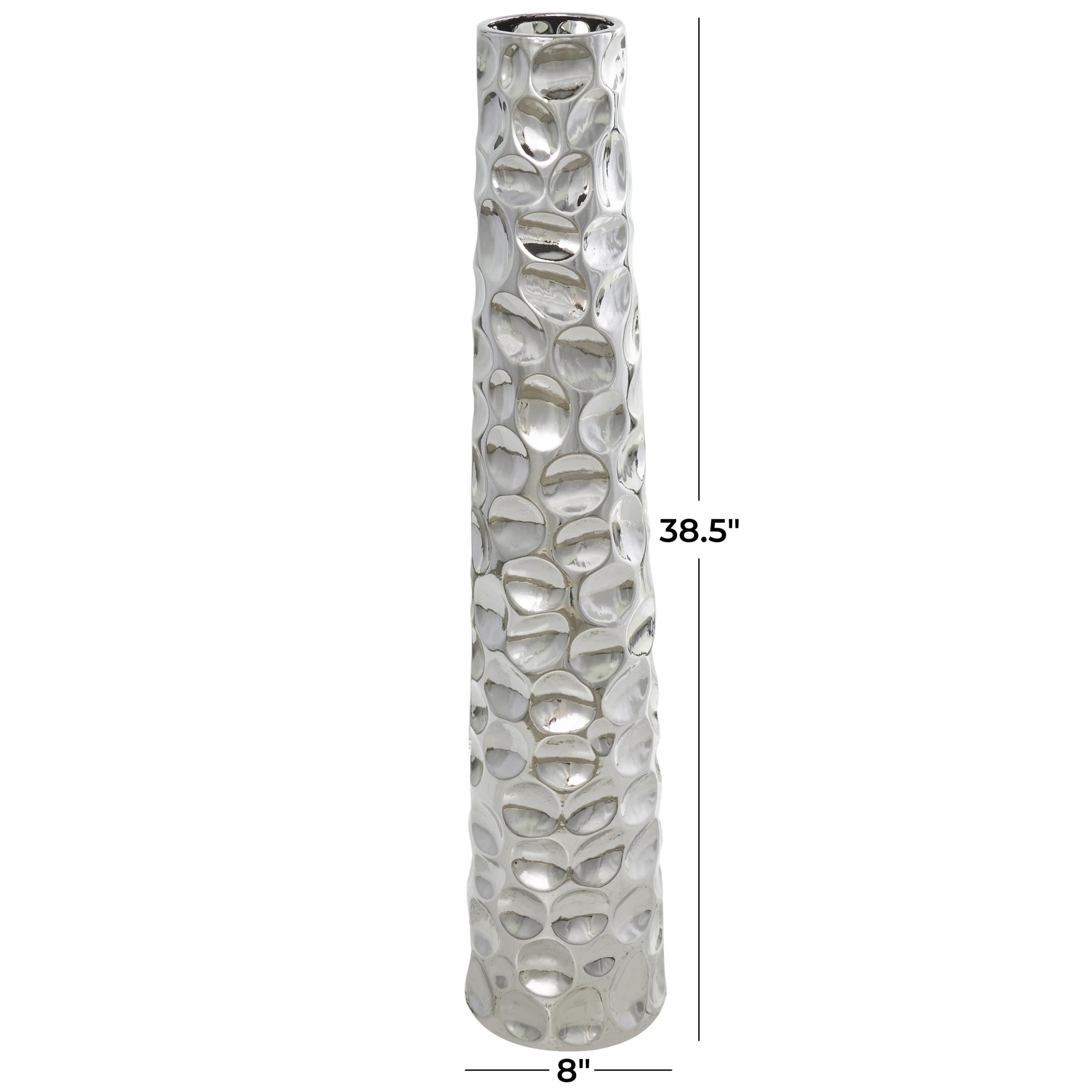 DecMode 39" Geometric Bubble Silver Ceramic Vase with Concaved Circles