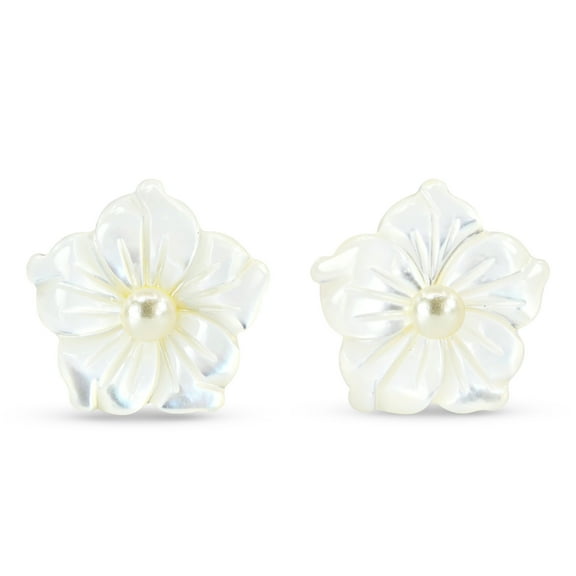 Flower of New Beginning Mother of Pearl Plumeria .925 Silver Earrings