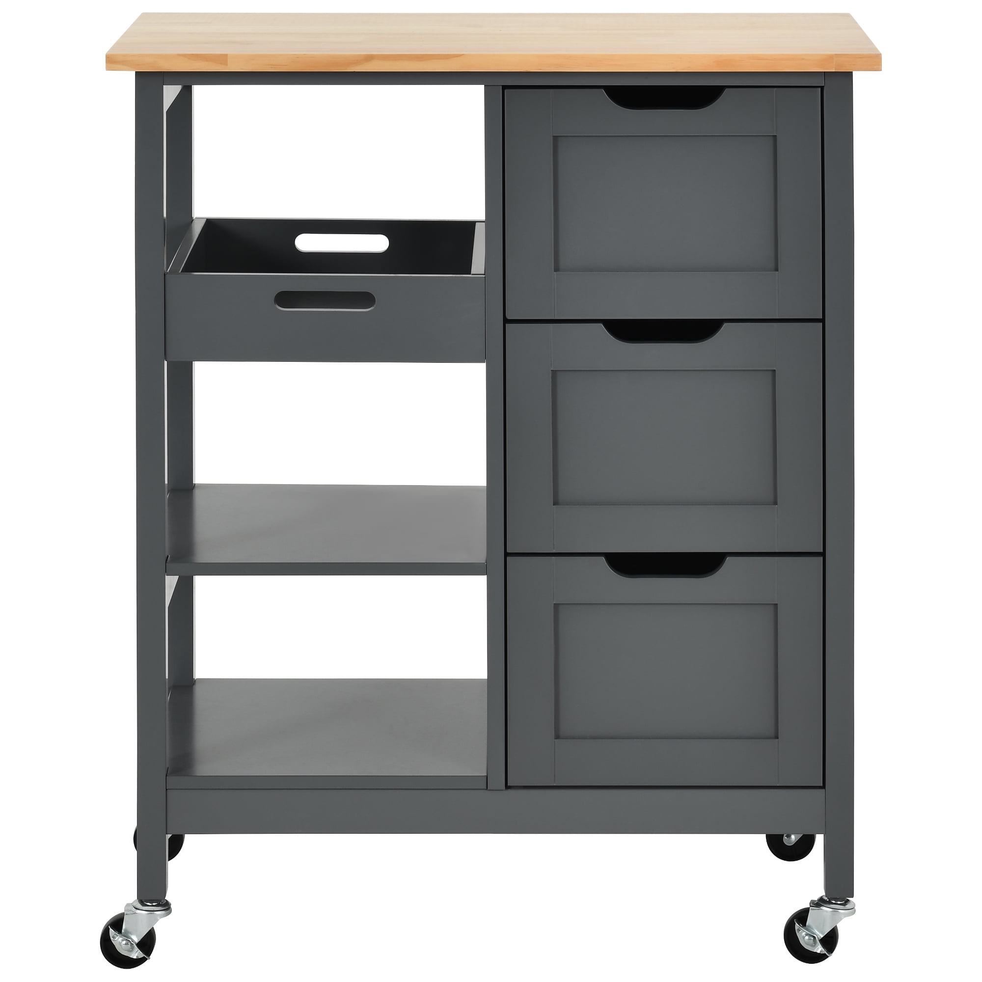 Dextrus 3 Tier Kitchen Island Cart with Storage Shelves, Kitchen Storage Cart with Drawers, Gray