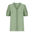 thumbnail image 5 of RYRJJ Blouses for Women Casual Summer Tops Lace Trim V Neck Short Sleeve Shirts Dressy Chiffon Swiss Dot Office Work Shirt(Green,S), 5 of 7