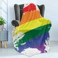 thumbnail image 4 of Vintage Rainbow Soft Flannel Fleece Throw Blanket, Colorful Grunge LGBT Flag Design Worn out Stripes of Paint Gay Culture, Cozy Plush for Indoor and Outdoor Use, 50" x 70", Multicolor, by Ambesonne, 4 of 5