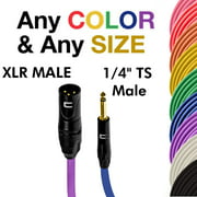 3-Pin XLR Male to 1/4" TS Unbalanced Mono Cable - Custom Length, Color Connector