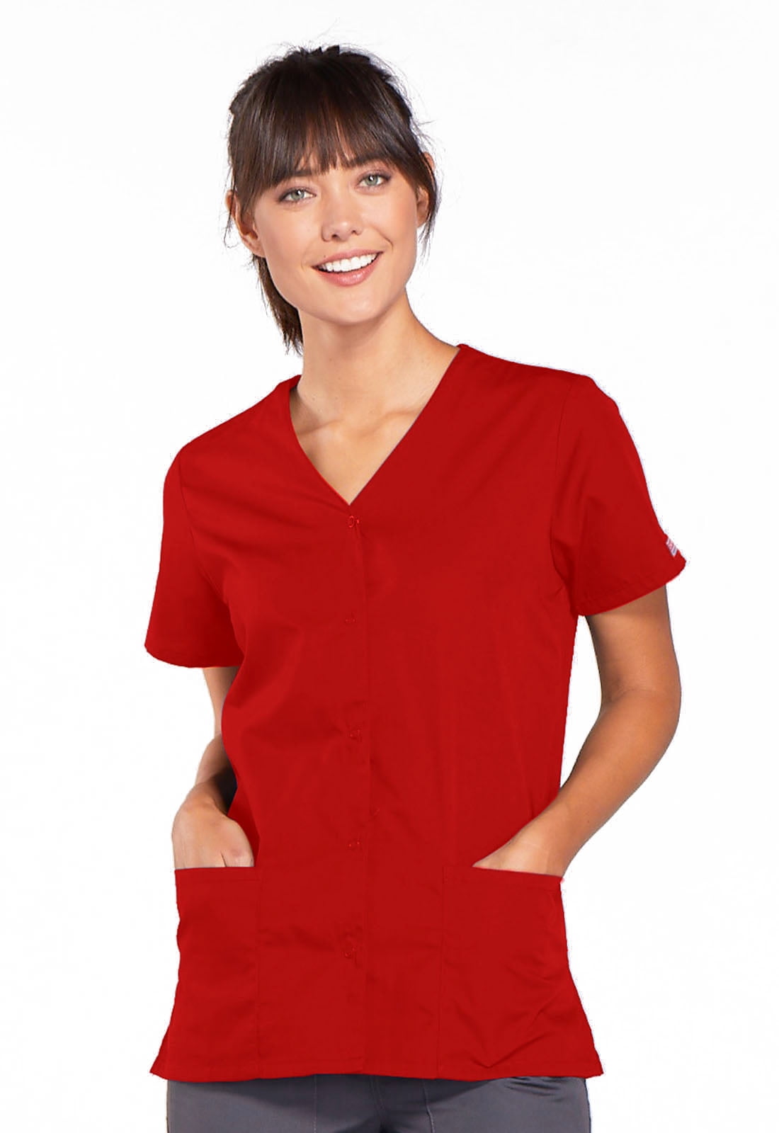 Cherokee Workwear Originals Women's Scrubs Top Snap Front VNeck 4770