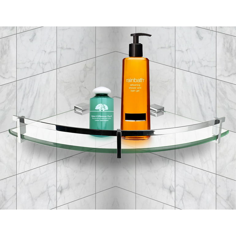 Bluegate Inc Bathroom Tempered Glass Curved Corner Shelf 10x10 38Thick Wall  Mounted >>> You can get …