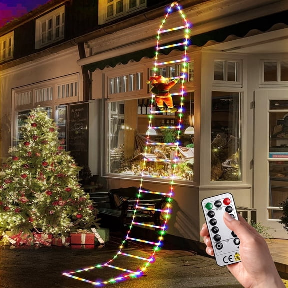 Morfone Christmas Decorations LED Ladder Lights with Climbing Santa Claus, 10.5ft Christmas Decorative String Lights for Indoor Outdoor, Window, Garden, Home, Wall, Xmas Tree Decor, Multicolor