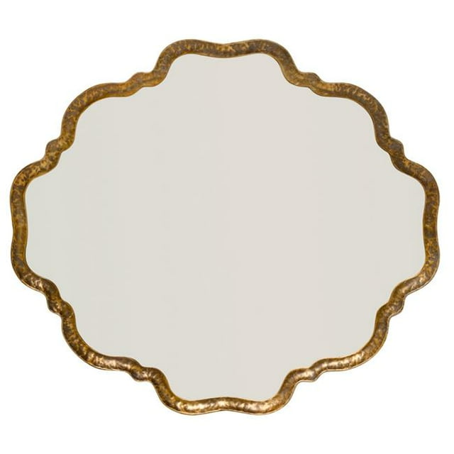 Benzara BM241161 Mirror with Scalloped Design & Metal Frame, Antique Gold
