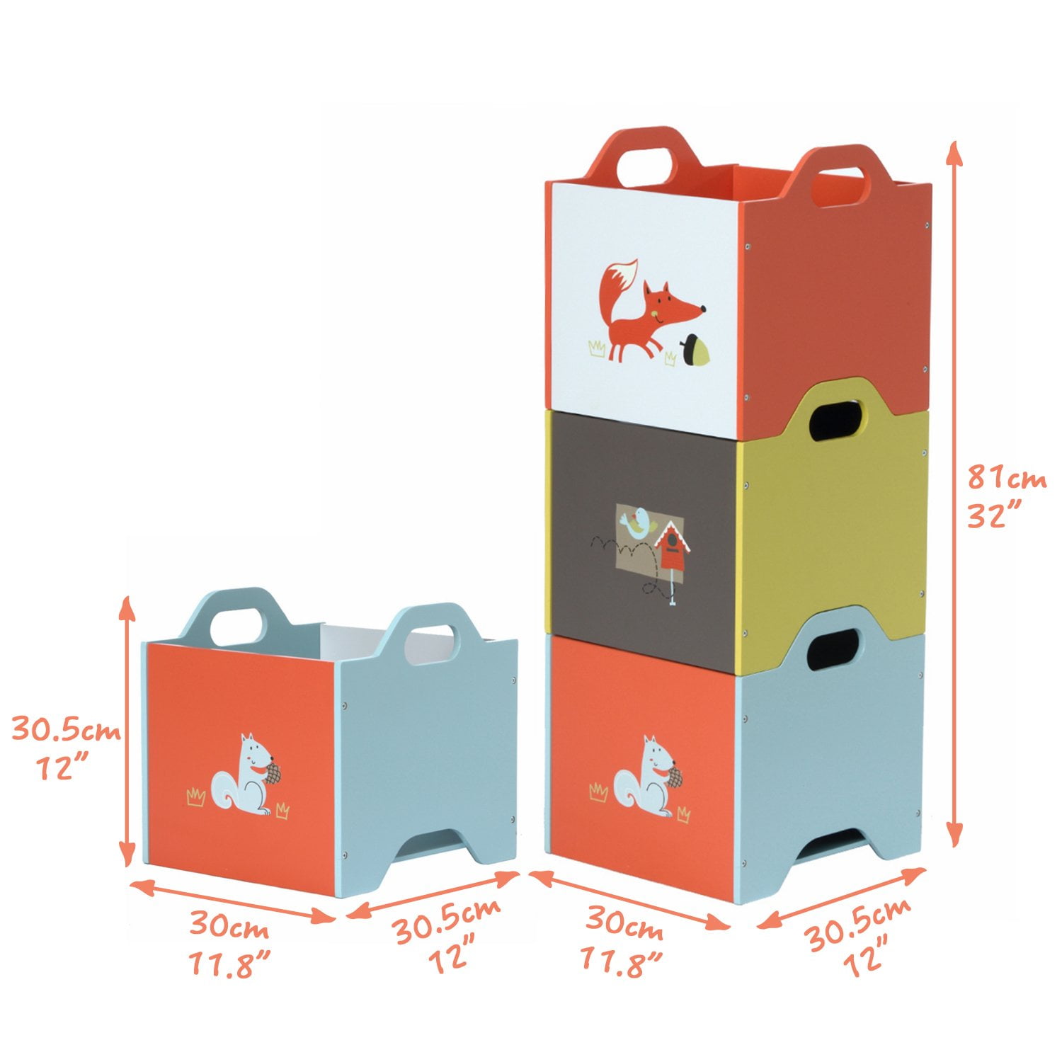 Kid Storage Bin//Kid Storage Box//Kid Storage Container//Kid Chest//Kid Trunk Labebe Wooden Toy Storage Bin 3-Color Combined Stackable Fox Toy Bin Closed Door Baby Toy Chest with 3-Layer for Baby