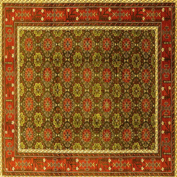 Ahgly Company Machine Washable Indoor Square Oriental Yellow Industrial Area Rugs, 3' Square