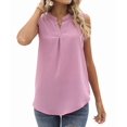 thumbnail image 3 of Women'S Summer Casual Sleeveless V Neck Lace Trim Tank Tops Loose Blouse Tees Pink S, 3 of 9