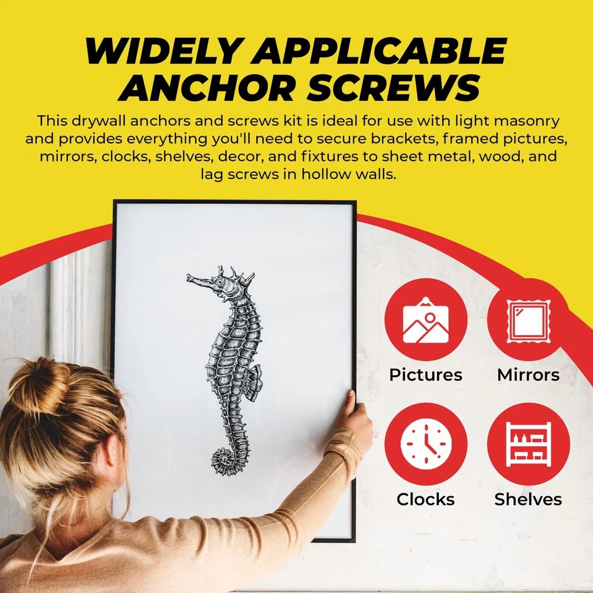 CIRCLE- Ribbed Plastic Drywall Anchor Kit With Screws And Masonry Drill Bit, 10-12 X 1"