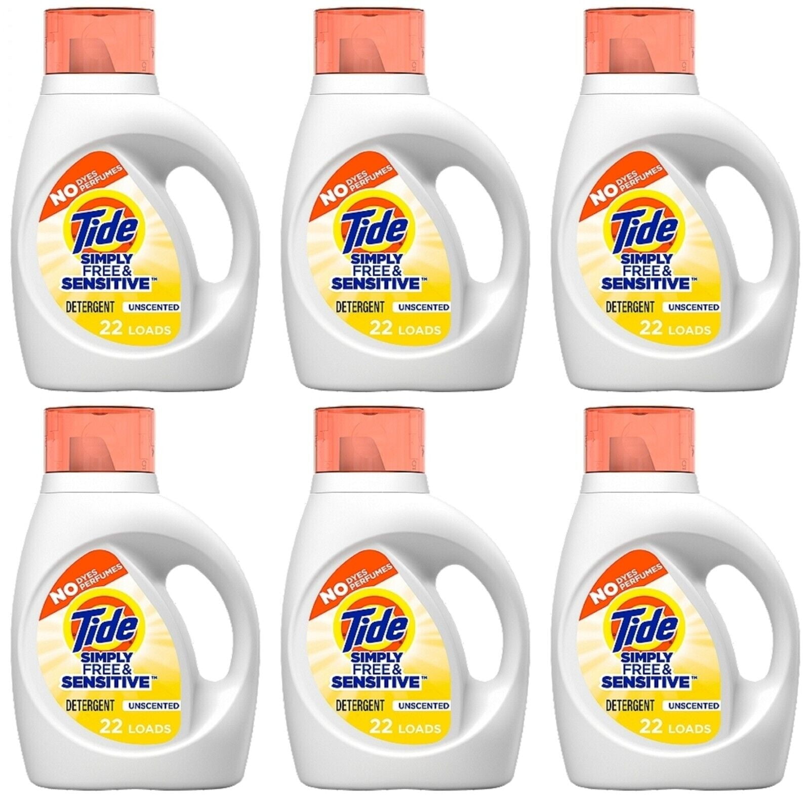 Tide Free and Gentle Liquid Laundry Detergent, Unscented, Sensitive, HE Compatible, 6 Pack