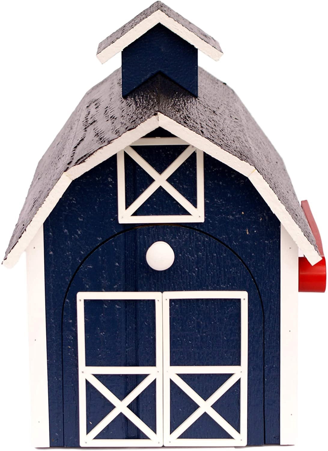Amish-Made Deluxe Wooden Mailbox, Dutch Barn Style Navy Blue with White Trim